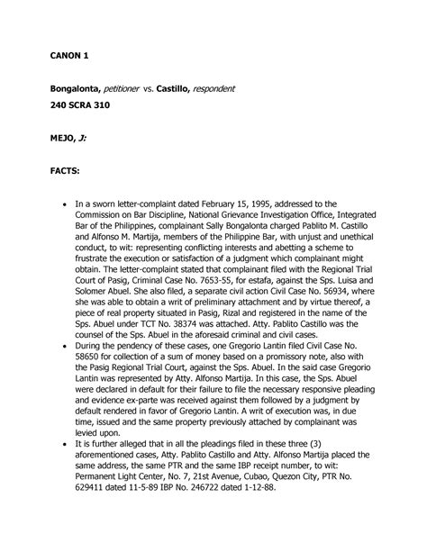 bongalonta v. castillo, 240 scra 310|Digests Canons 1 6 .